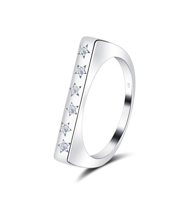 Six Stars on Plain CZ Stone Silver Ring NSR-4046